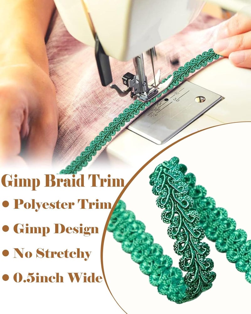 MSCFTFB 14 Yards Gimp Braid Trim,1/2 inch Gift Wrap Ribbon, Woven Fabric Lace Trim for Upholstery Costume Curtain,Lamp,Jewelry,Decorative Embellishment for Sewing Craft (Green) - Image 2